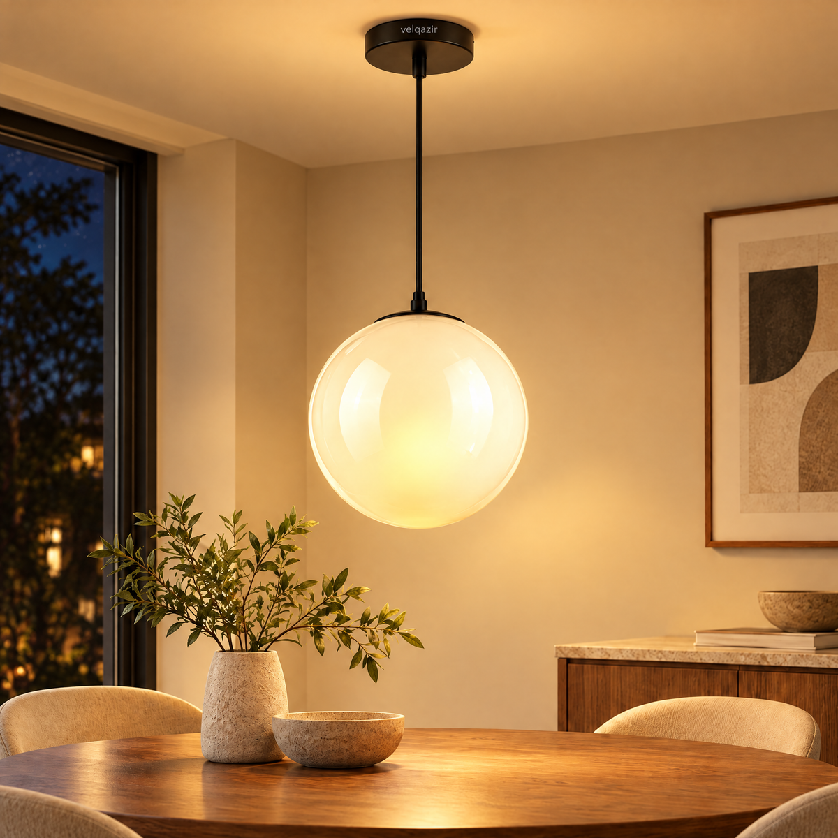 velqazir Orb Hand-Blown Glass Pendant Light